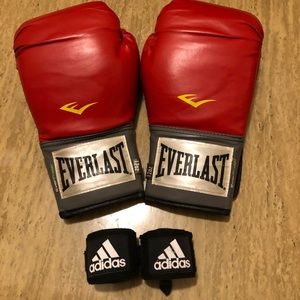 Boxing Gloves 12 oz. and Adidas hand wraps.